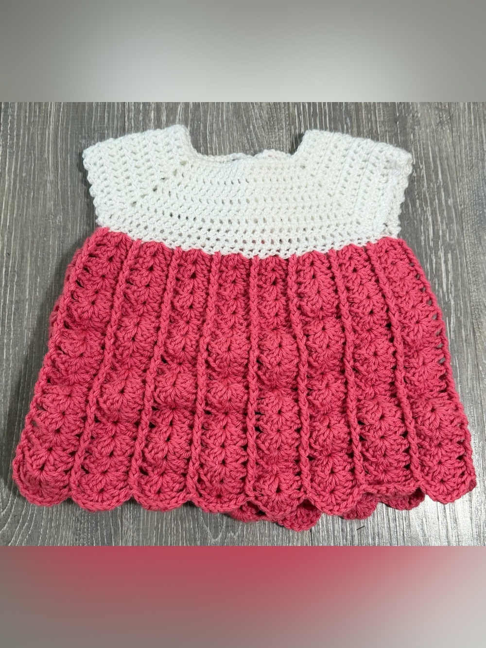 Hand Crafted White and Rose Pink Crochet Casual Kids Dress